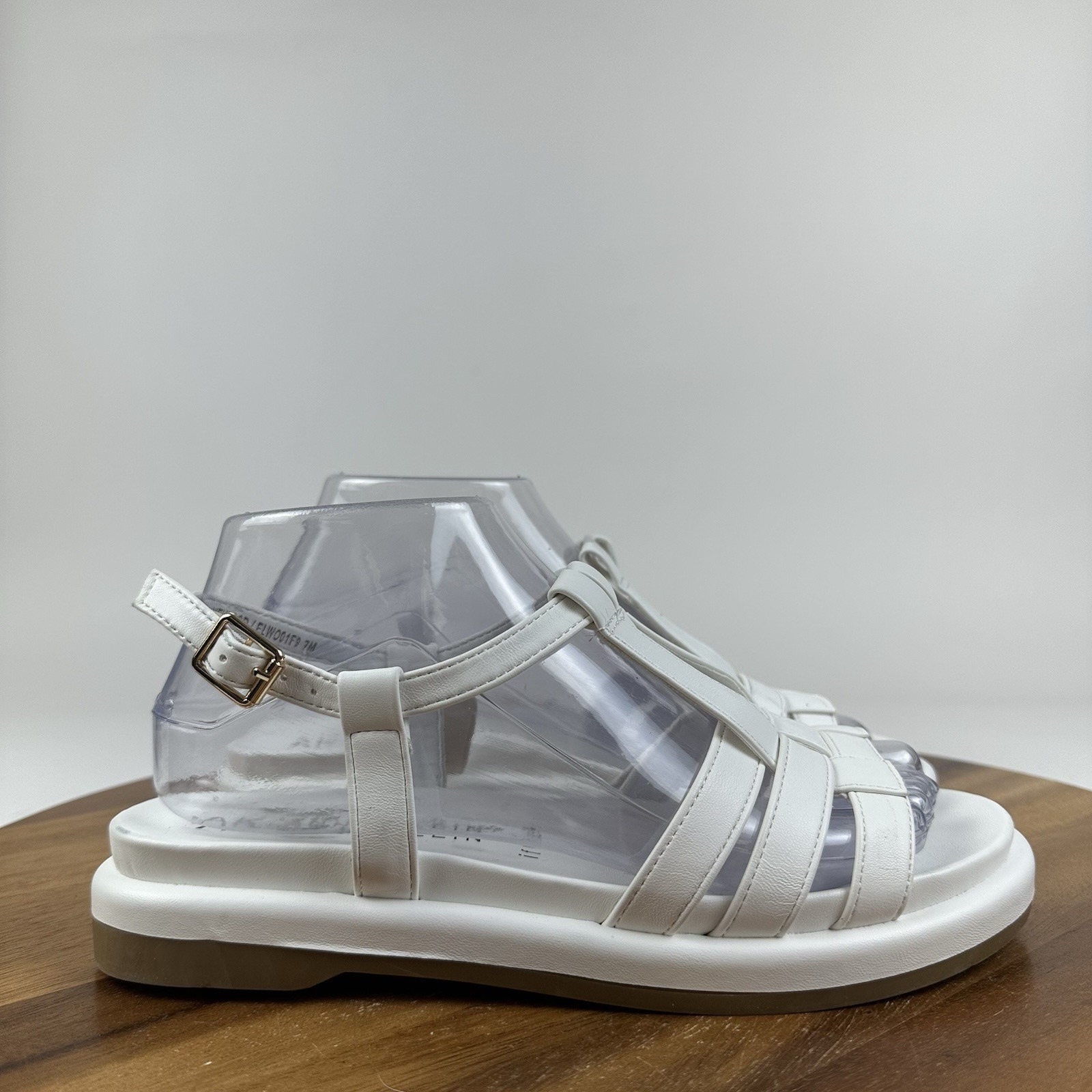 Womens Anne Klein Iflex Elwood White Faux Leather Strappy Comfort Sandals Size 7